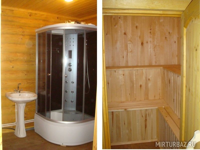 Слева-душевая кабина, справа - парилка